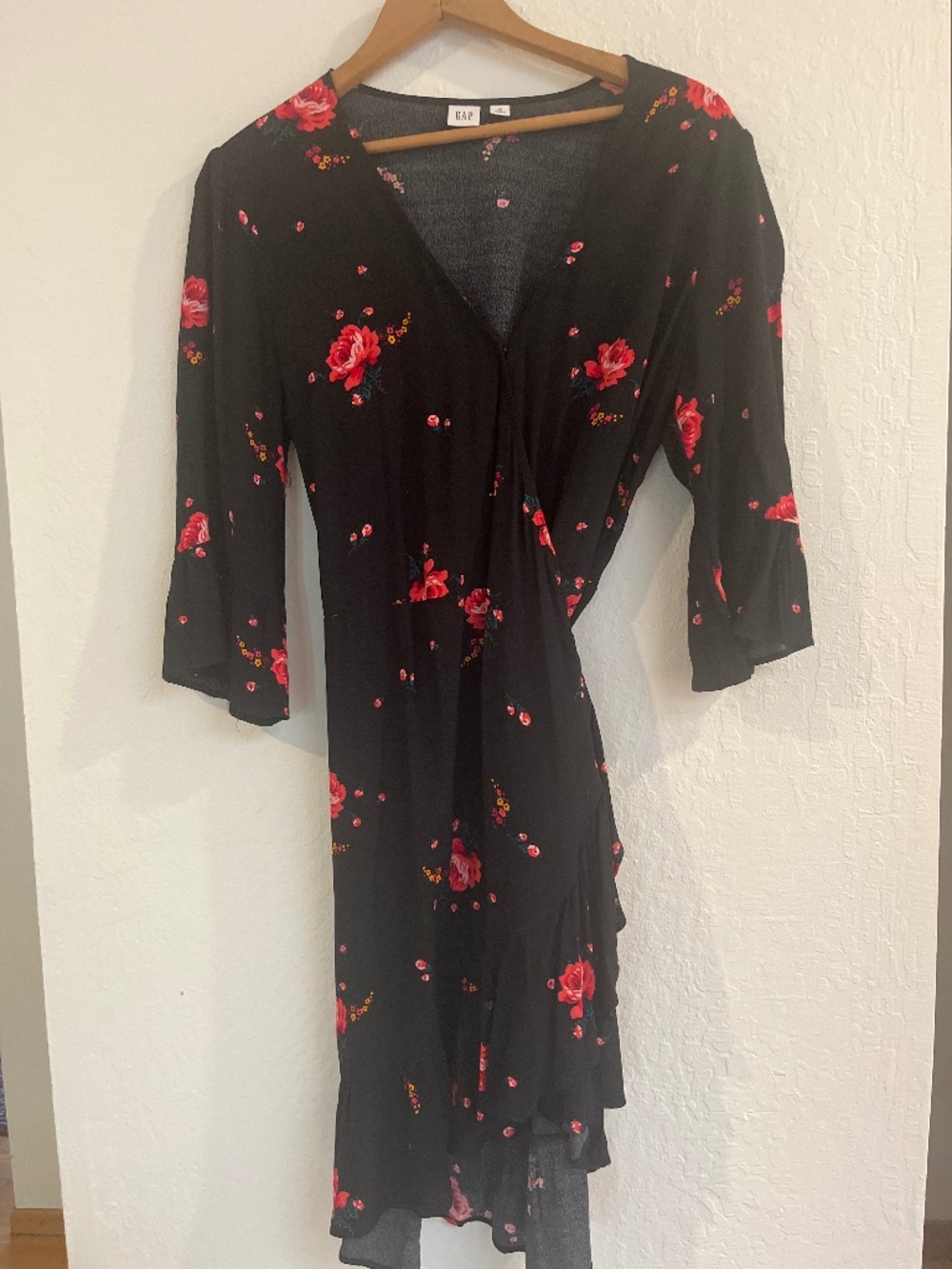 GAP black Floral Patterned ruffle wrap dress